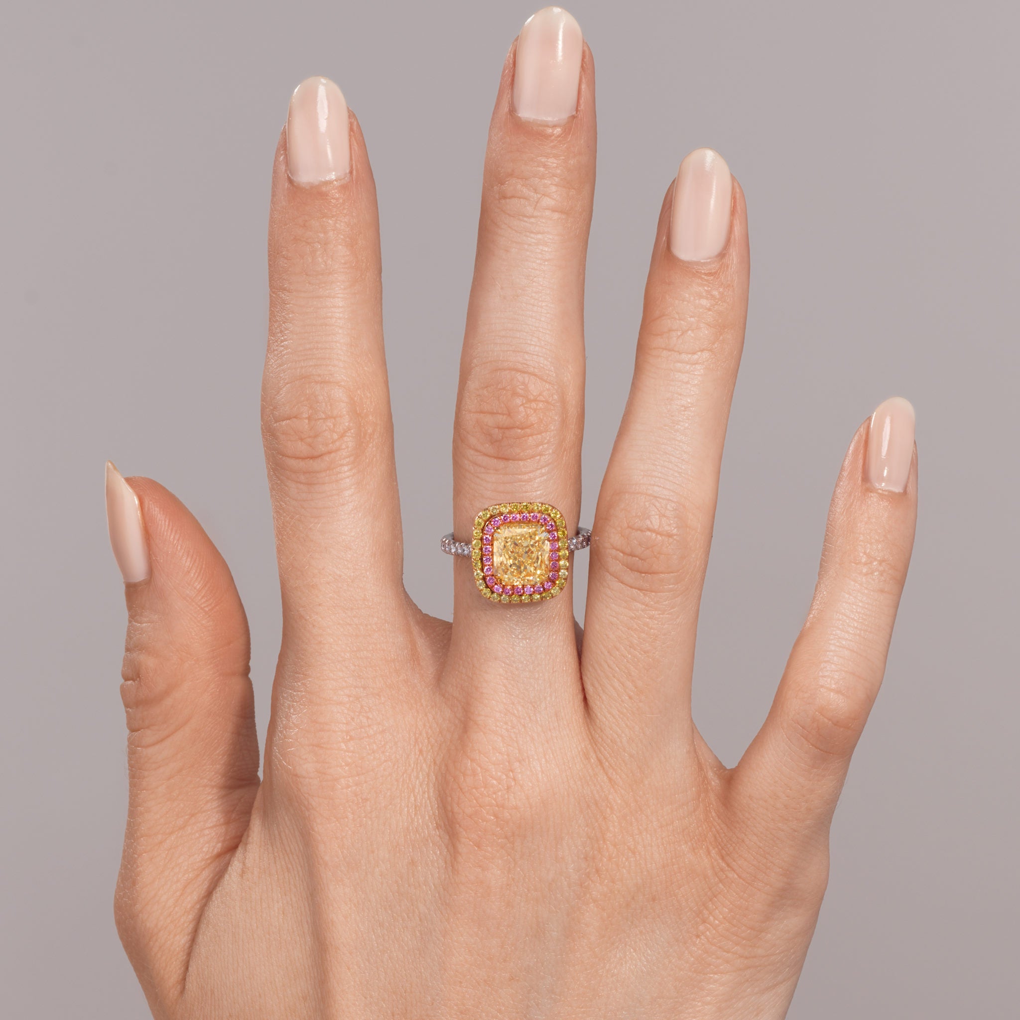 Fancy Light Yellow Radiant Shape and Micro Pavé Diamond Ring