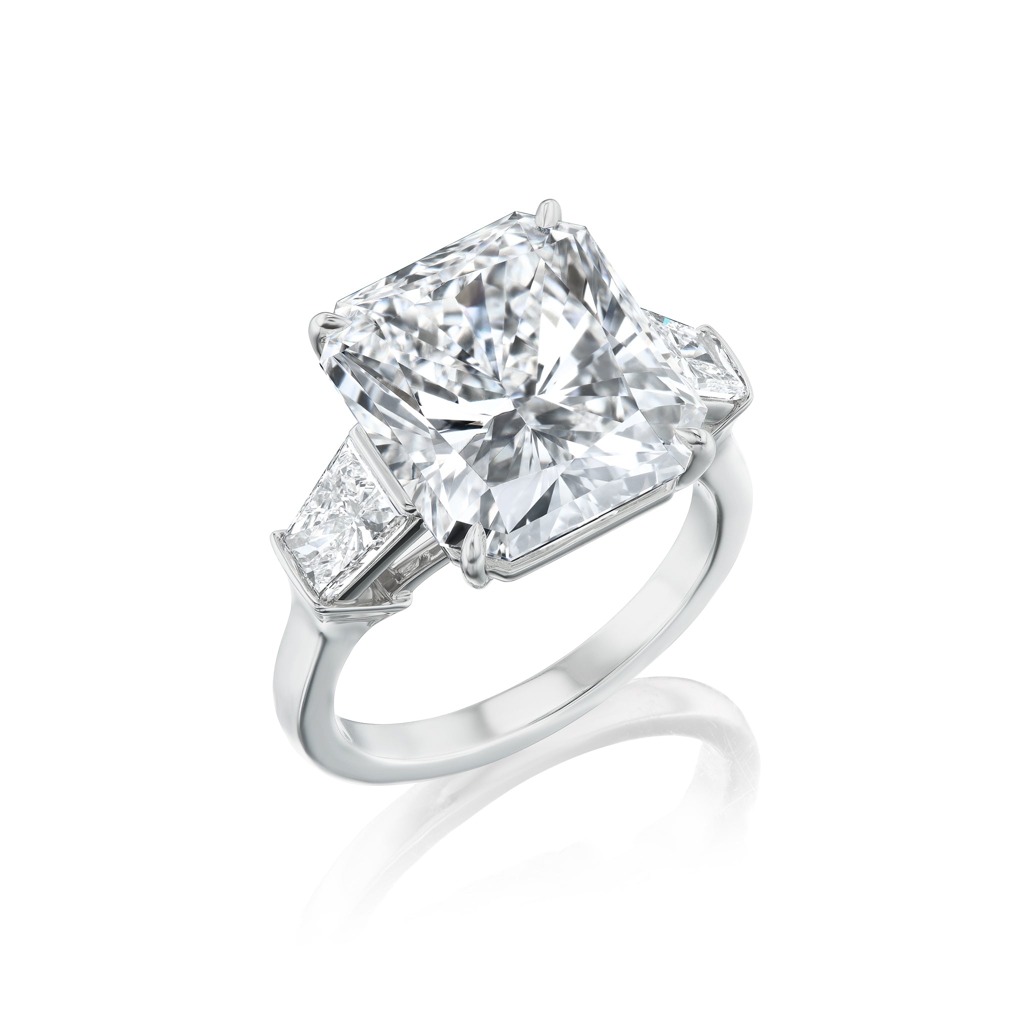 Platinum Three Stone Radiant Cut Diamond Ring