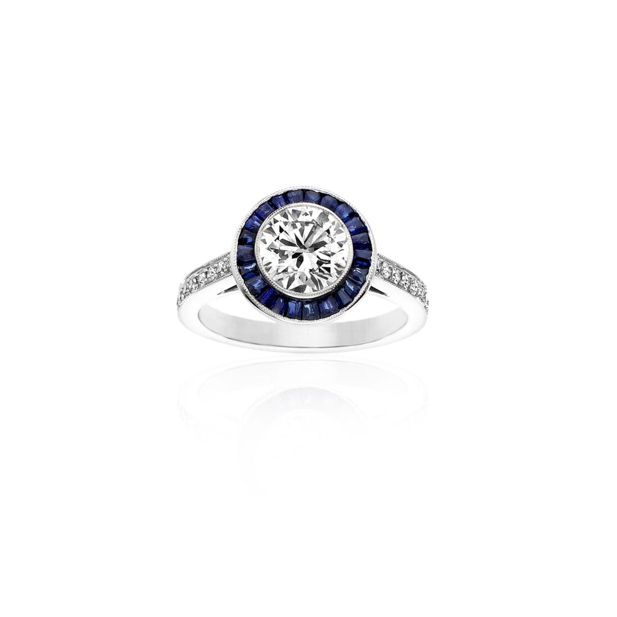 Round Brilliant Diamond and Sapphire Baguette Ring