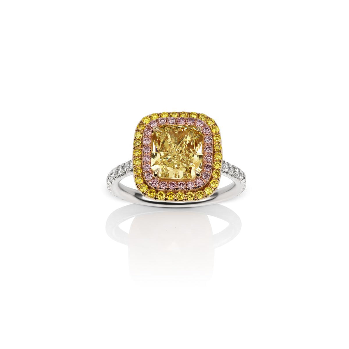 Fancy Light Yellow Radiant Shape and Micro Pavé Diamond Ring
