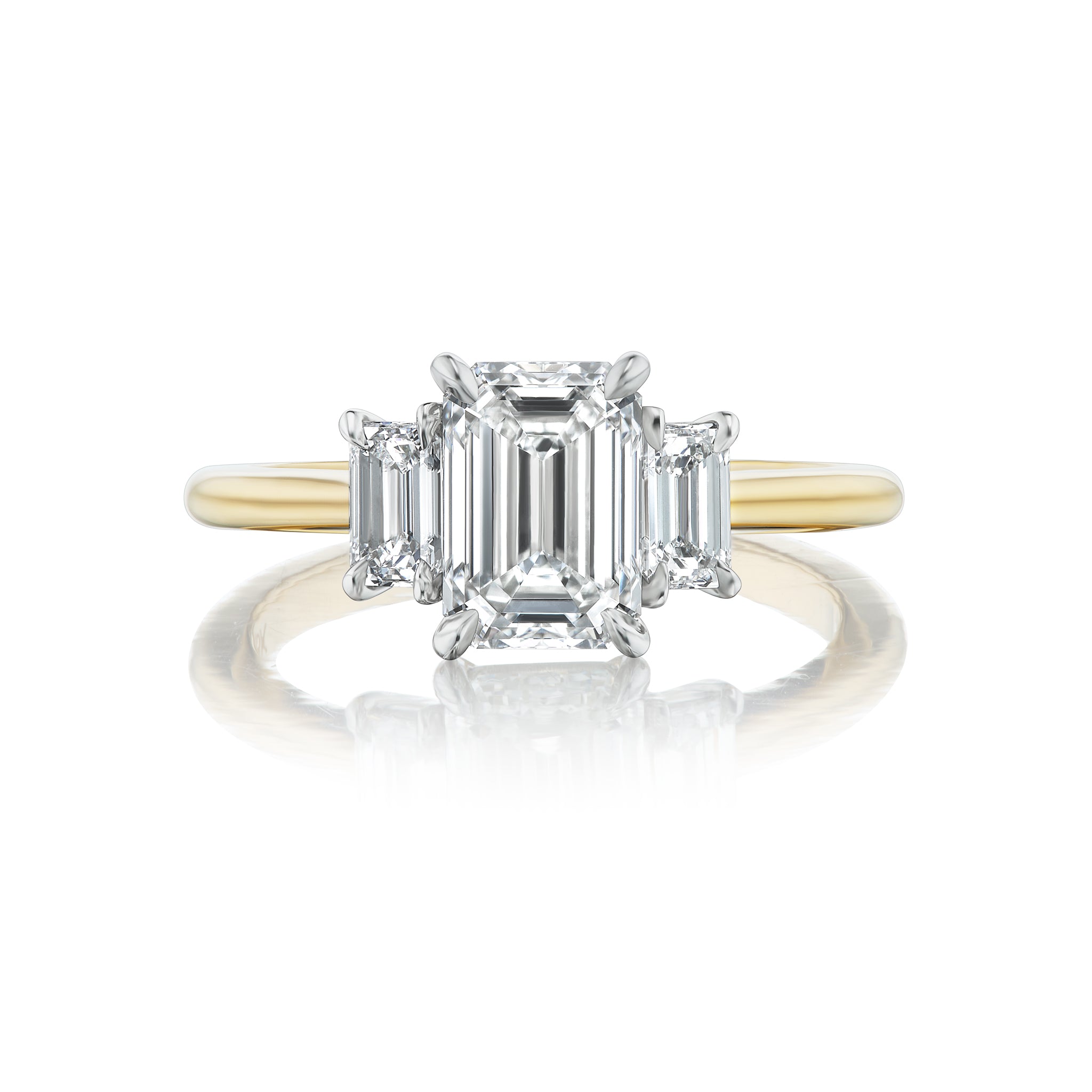 Platinum Three Stone Emerald Cut Ring