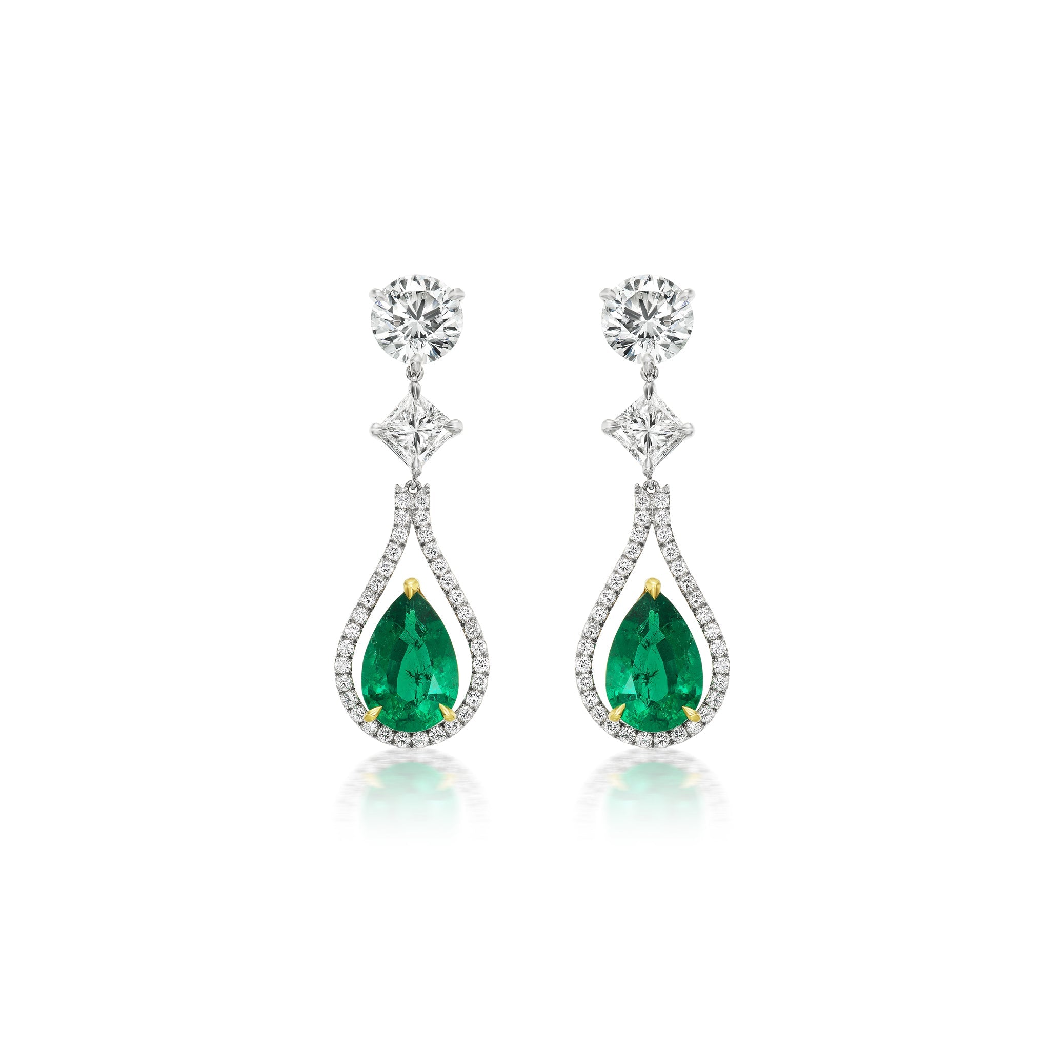 Pear Shape Emerald and Diamond Earrings