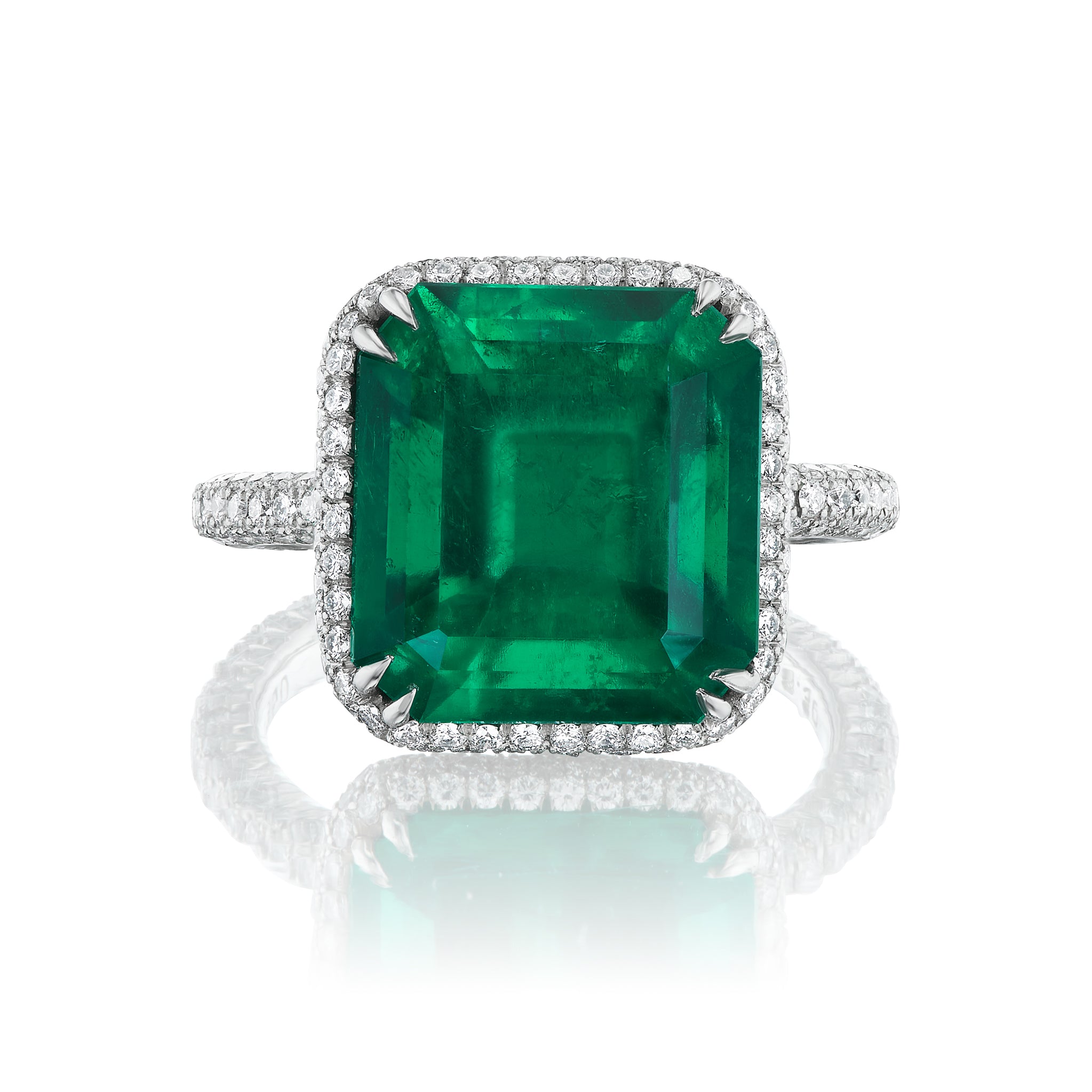 Emerald and Micro Pavé Diamond Ring