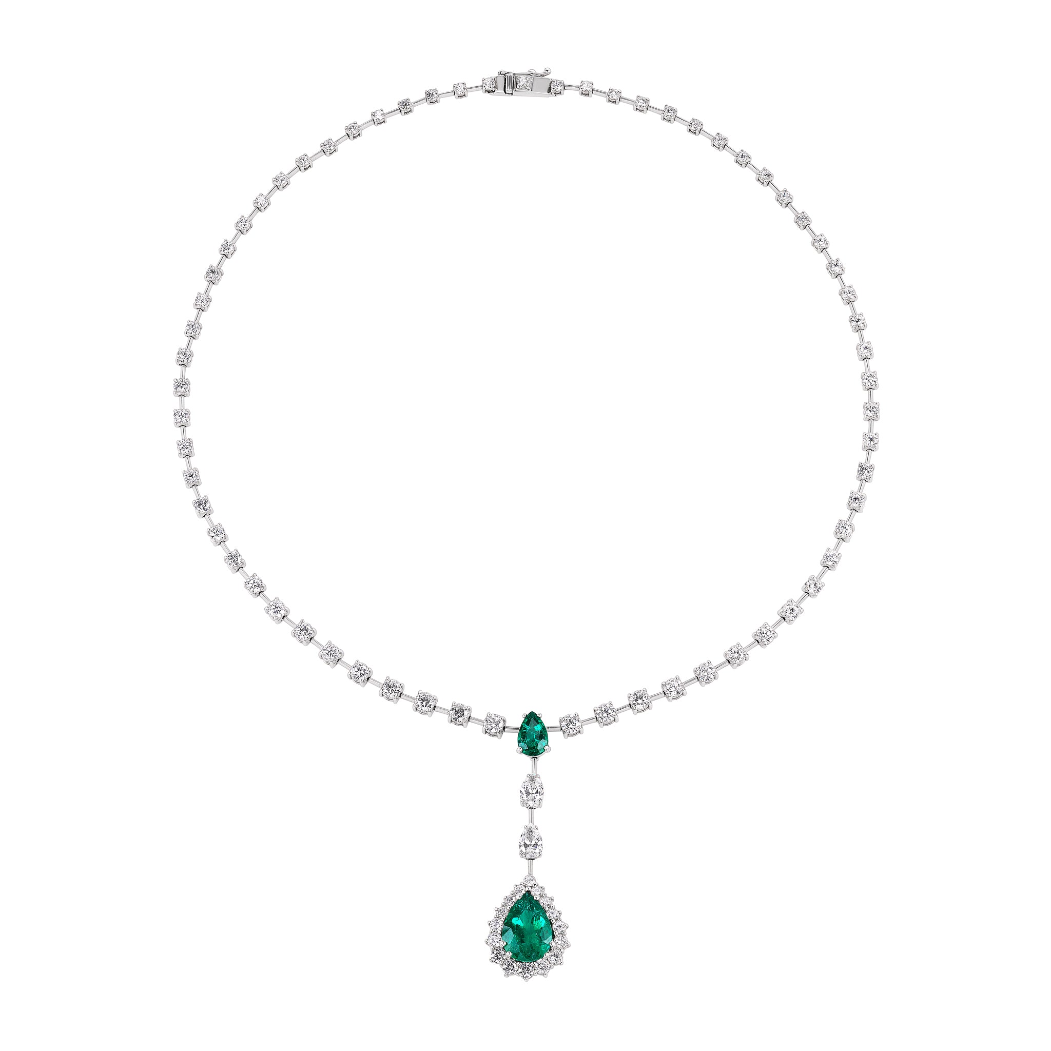 Pear Shape Diamond and Emerald Necklace
