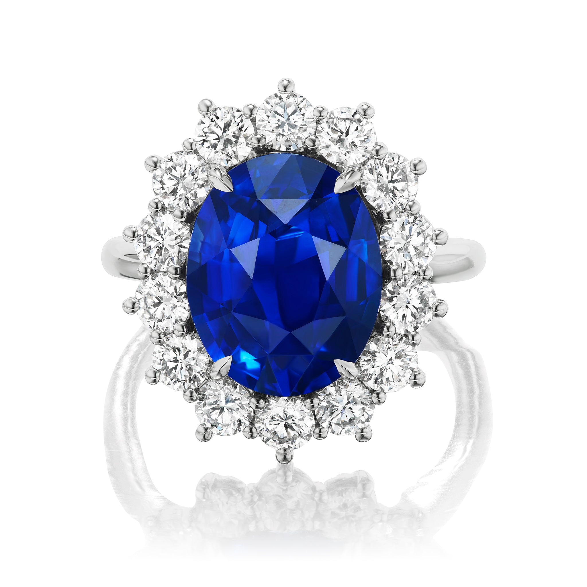 Oval Cut Blue Sapphire and Round Diamond Ring