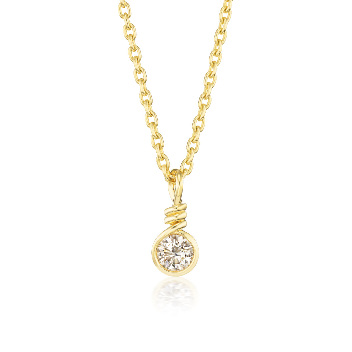 Yellow Gold Twist Bezel Charm Necklace