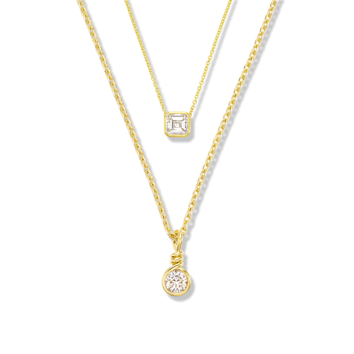 Yellow Gold Asscher Cut Diamond Bezel Pendant