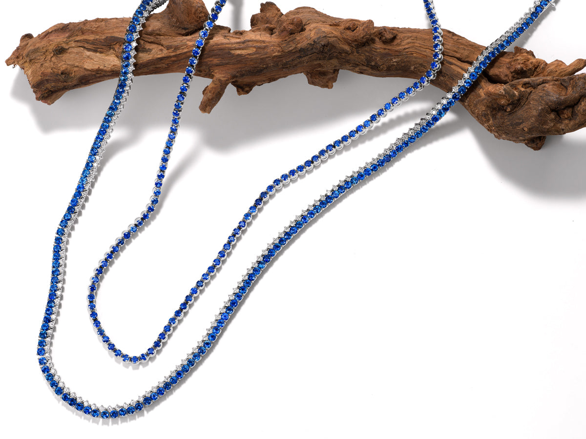 Sapphire and Diamond Two Row Necklace