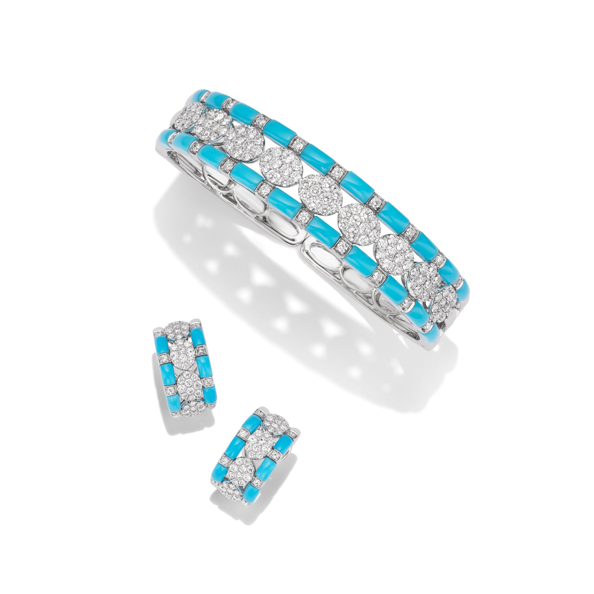 Blue Enamel Diamond Earrings