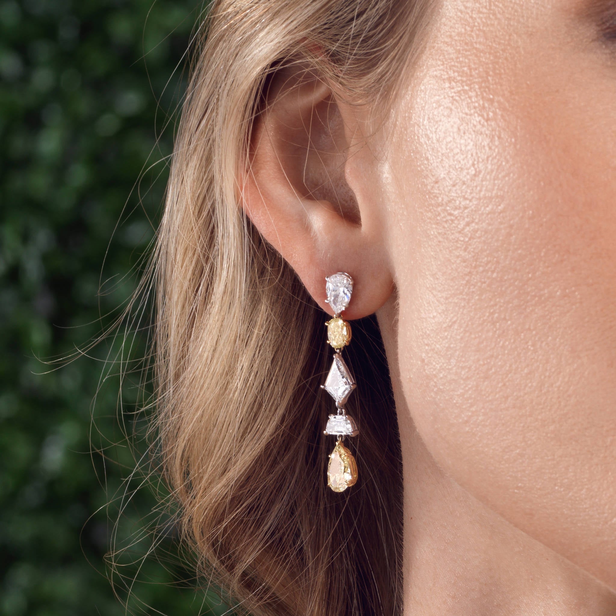 Platinum Fancy Shape and Fancy Yellow Diamond Earrings